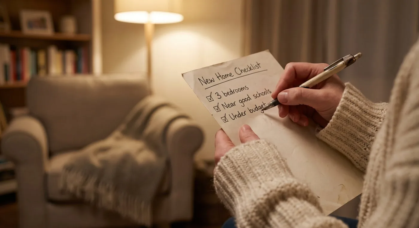 A hand writing on a new home checklist